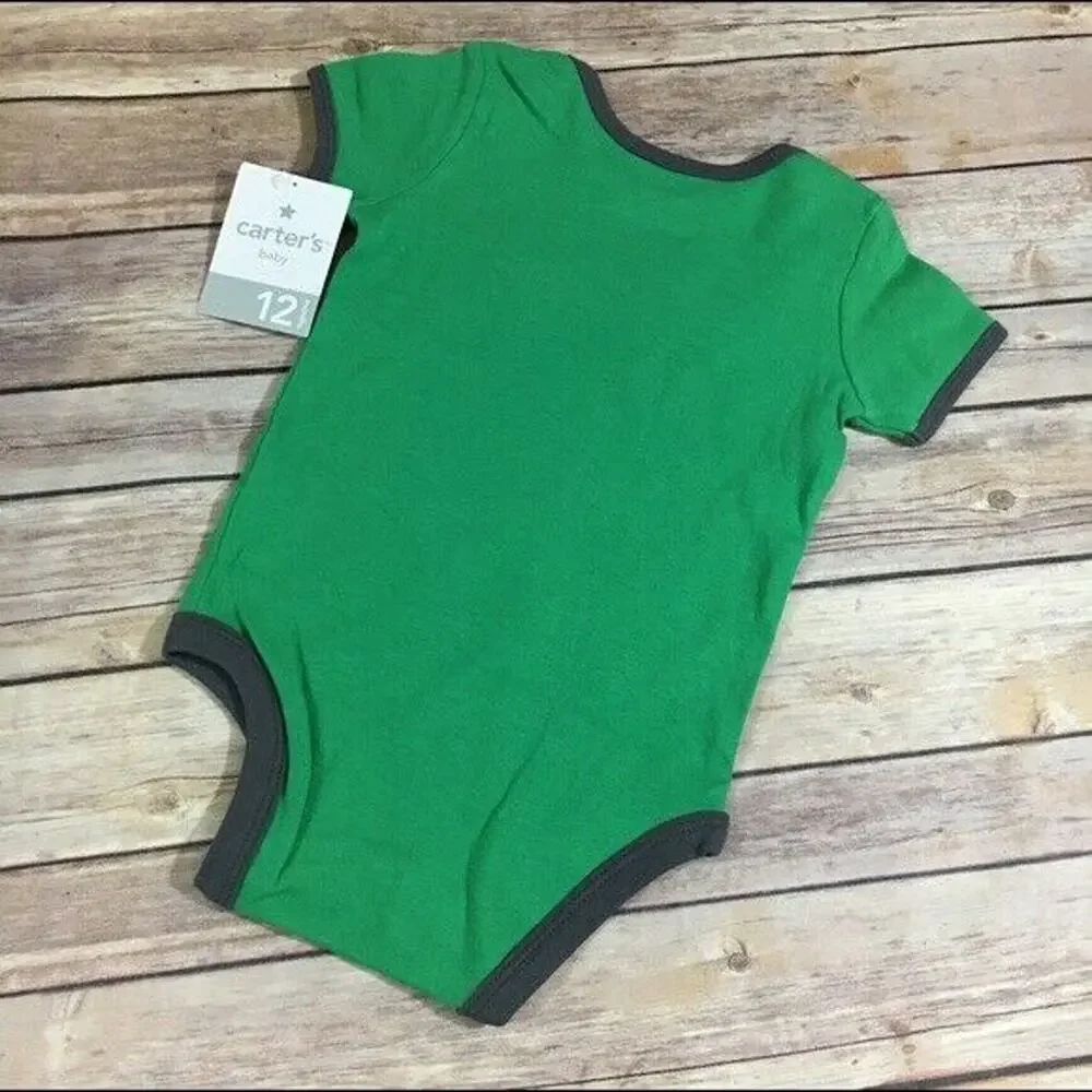 Carter's Boys Bodysuit Size 12 Months Green Gray Handsome Like Daddy Bow Tie NEW